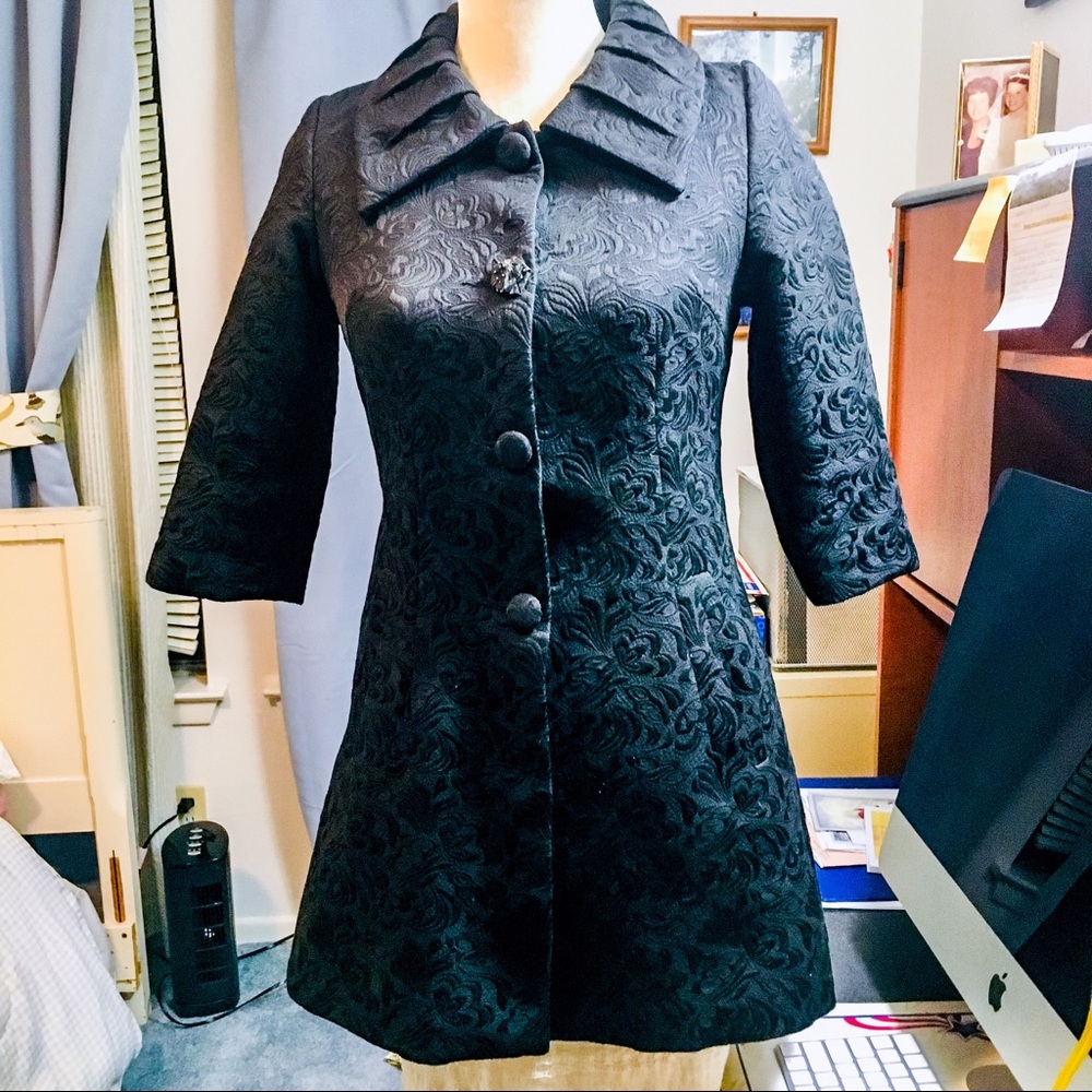 Francescas Black cotton brocade damask jacket coat